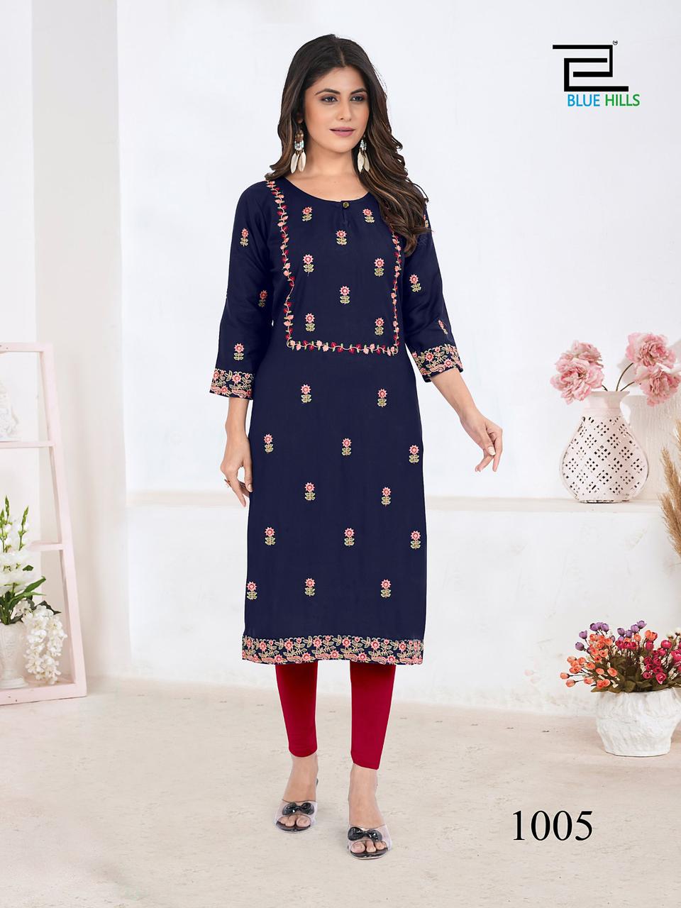 blue house sita raman rayon stylish look kurti catalog