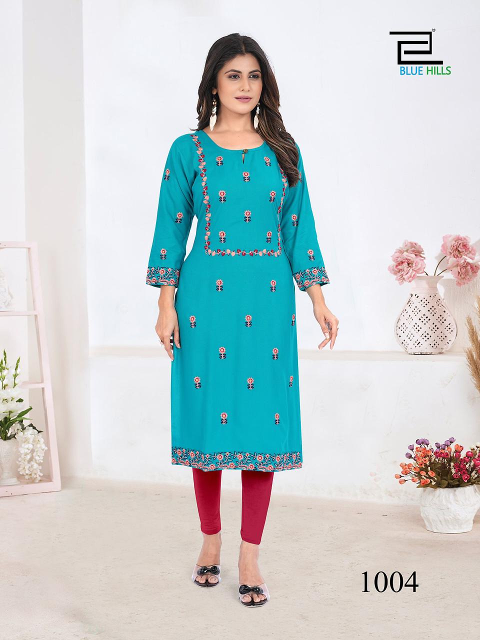 blue house sita raman rayon stylish look kurti catalog