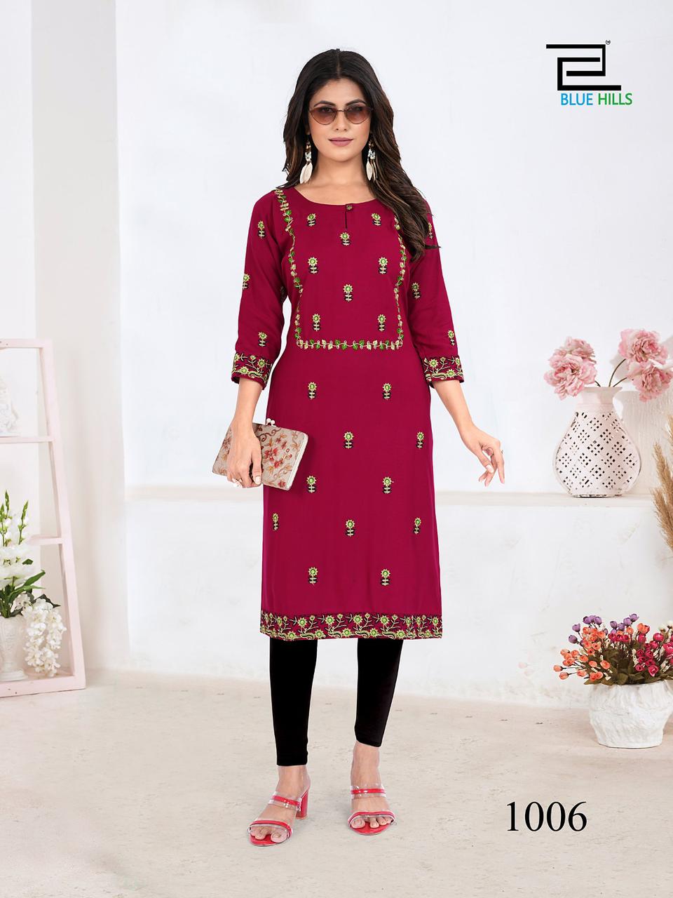 blue house sita raman rayon stylish look kurti catalog