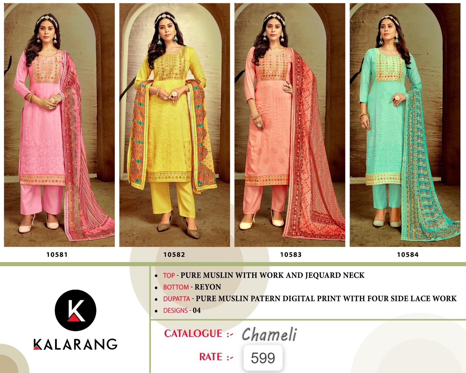 kalarang chameli muslin elegant salwar suit catalog