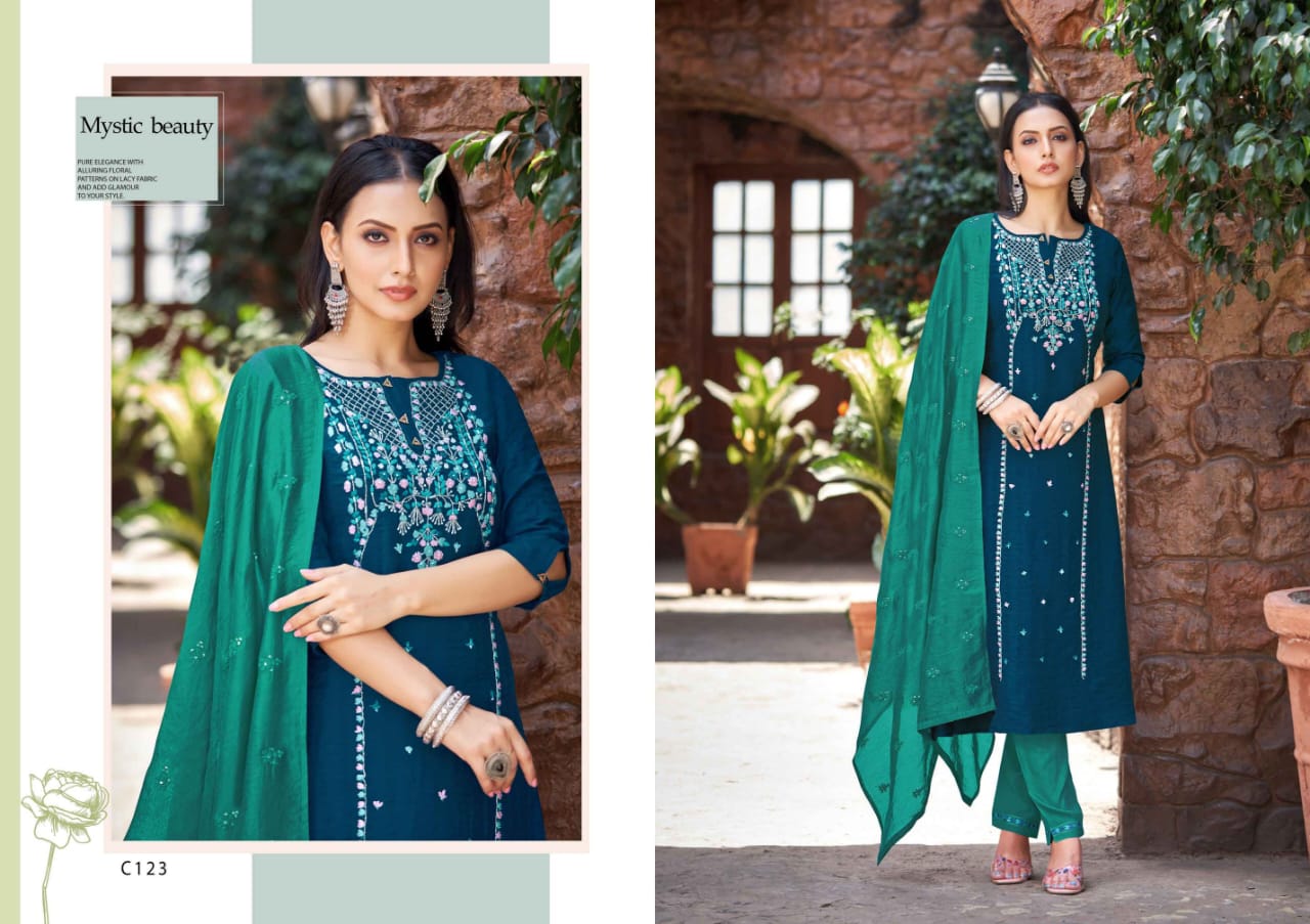 kalaroop by kahree nitara viscoce regal look kurti bottom with dupatta catalog