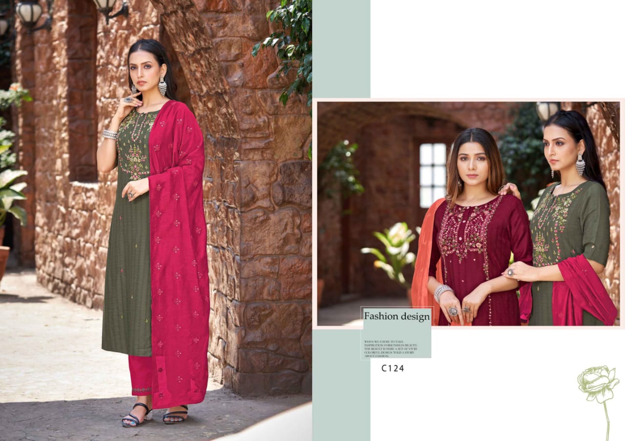 kalaroop by kahree nitara viscoce regal look kurti bottom with dupatta catalog