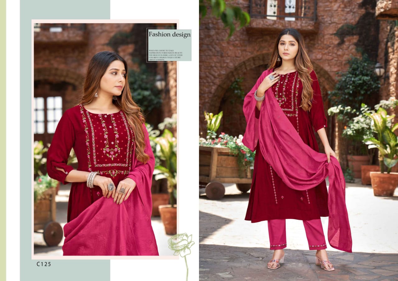 kalaroop by kahree nitara viscoce regal look kurti bottom with dupatta catalog