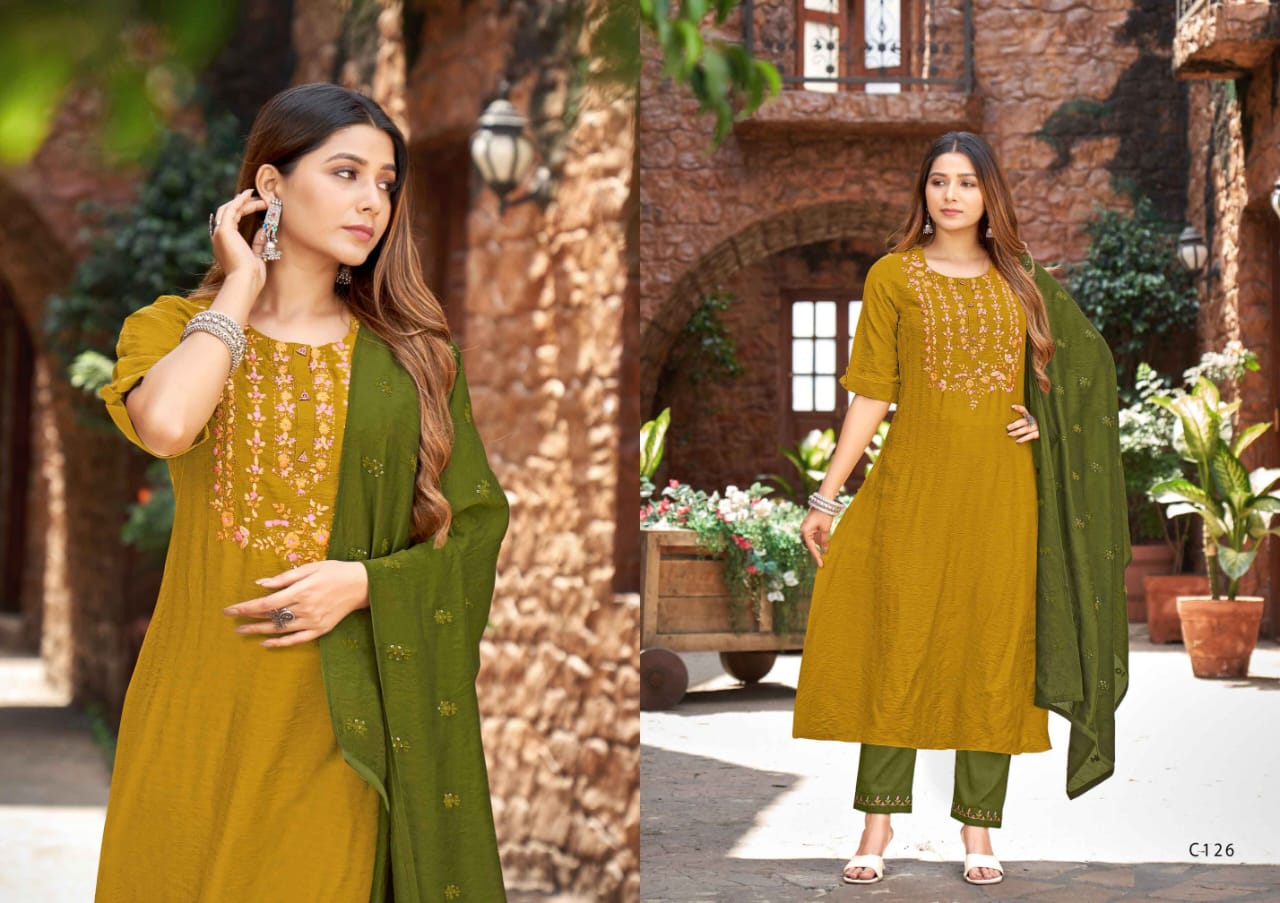 kalaroop by kahree nitara viscoce regal look kurti bottom with dupatta catalog