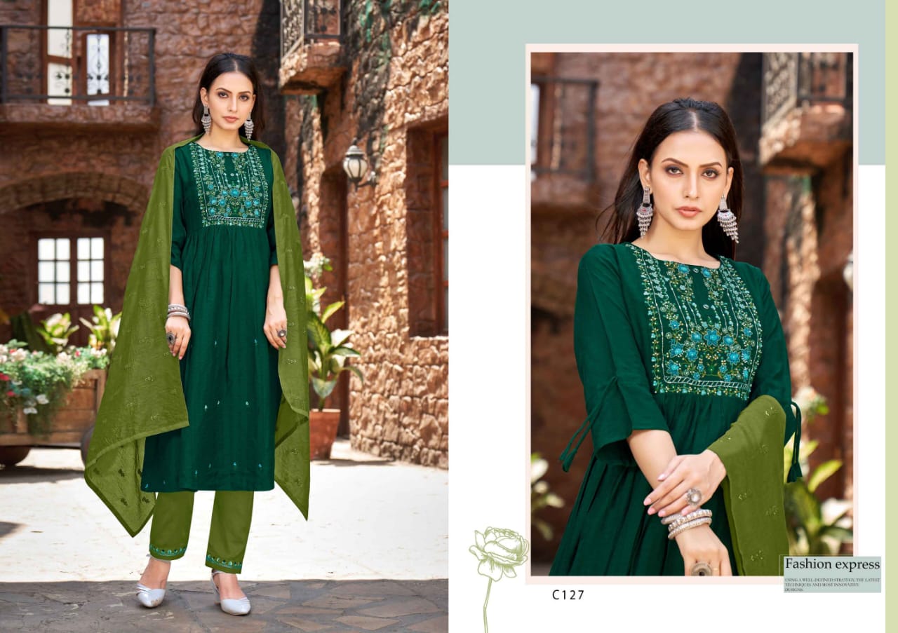 kalaroop by kahree nitara viscoce regal look kurti bottom with dupatta catalog