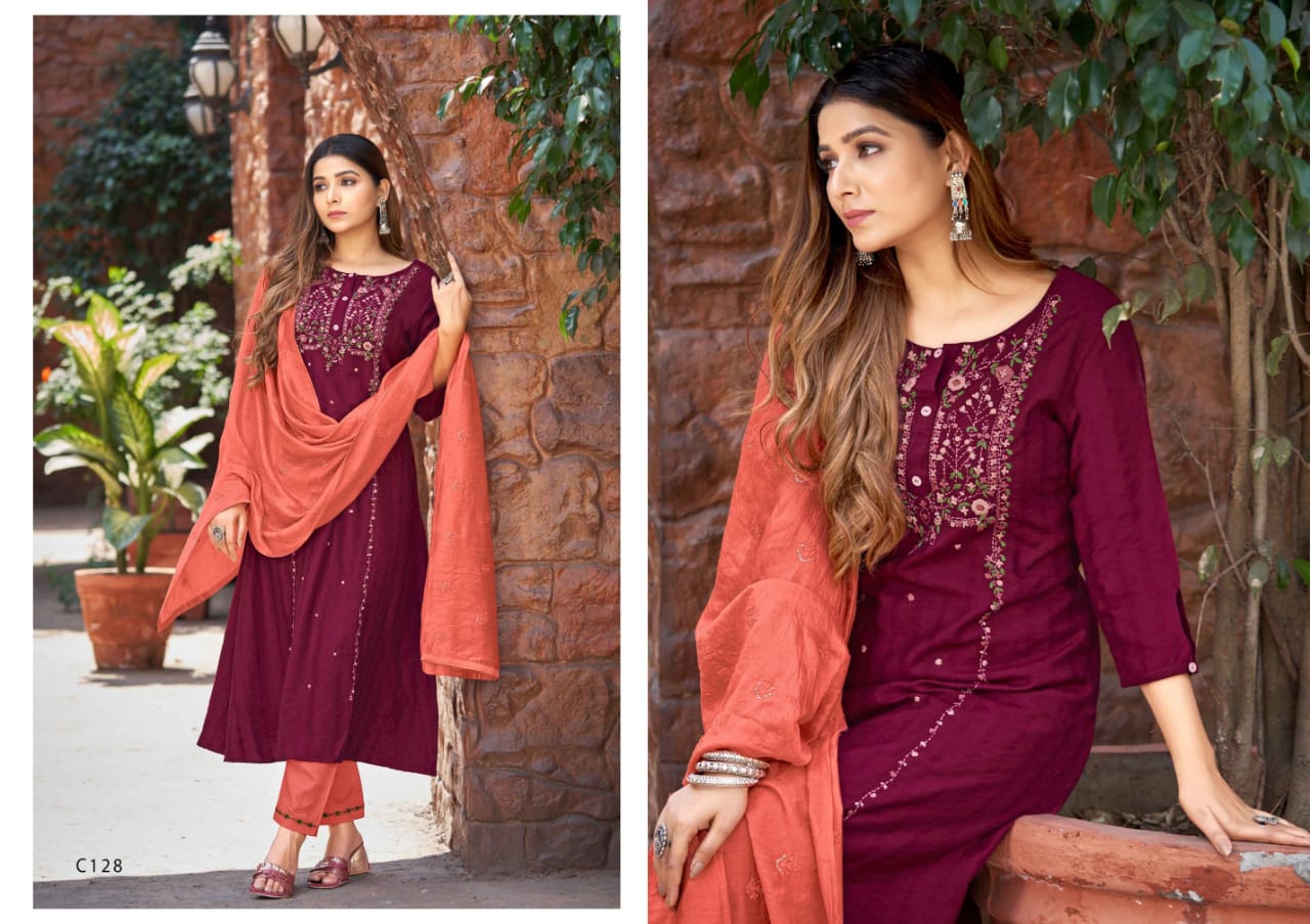 kalaroop by kahree nitara viscoce regal look kurti bottom with dupatta catalog