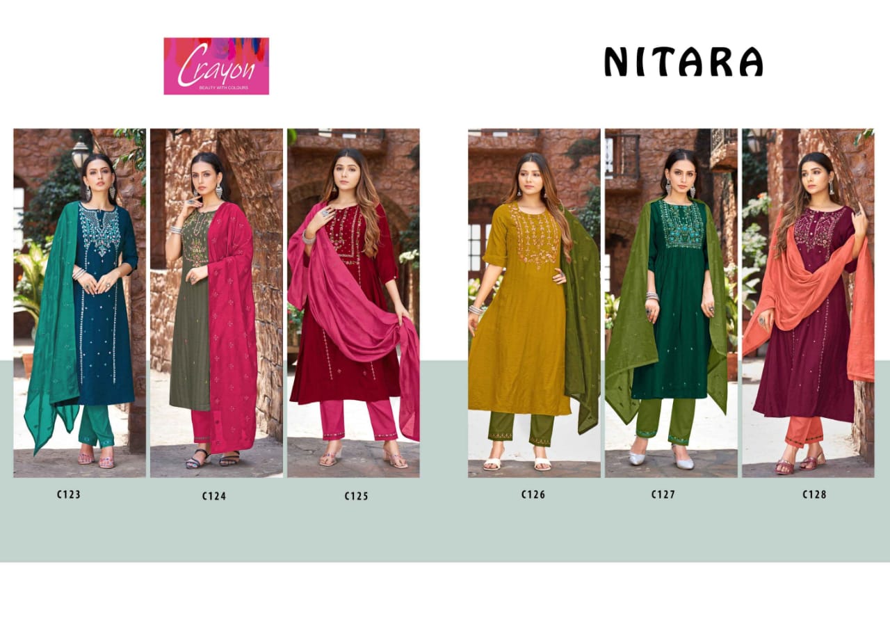 kalaroop by kahree nitara viscoce regal look kurti bottom with dupatta catalog