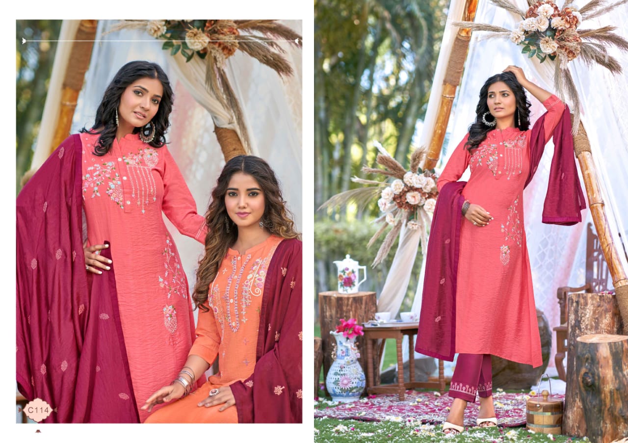 kalaroop by kajree rangat viscose innovative look kurti pant with dupatta catalog