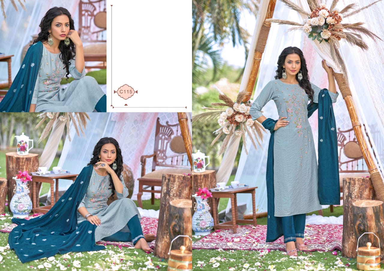 kalaroop by kajree rangat viscose innovative look kurti pant with dupatta catalog