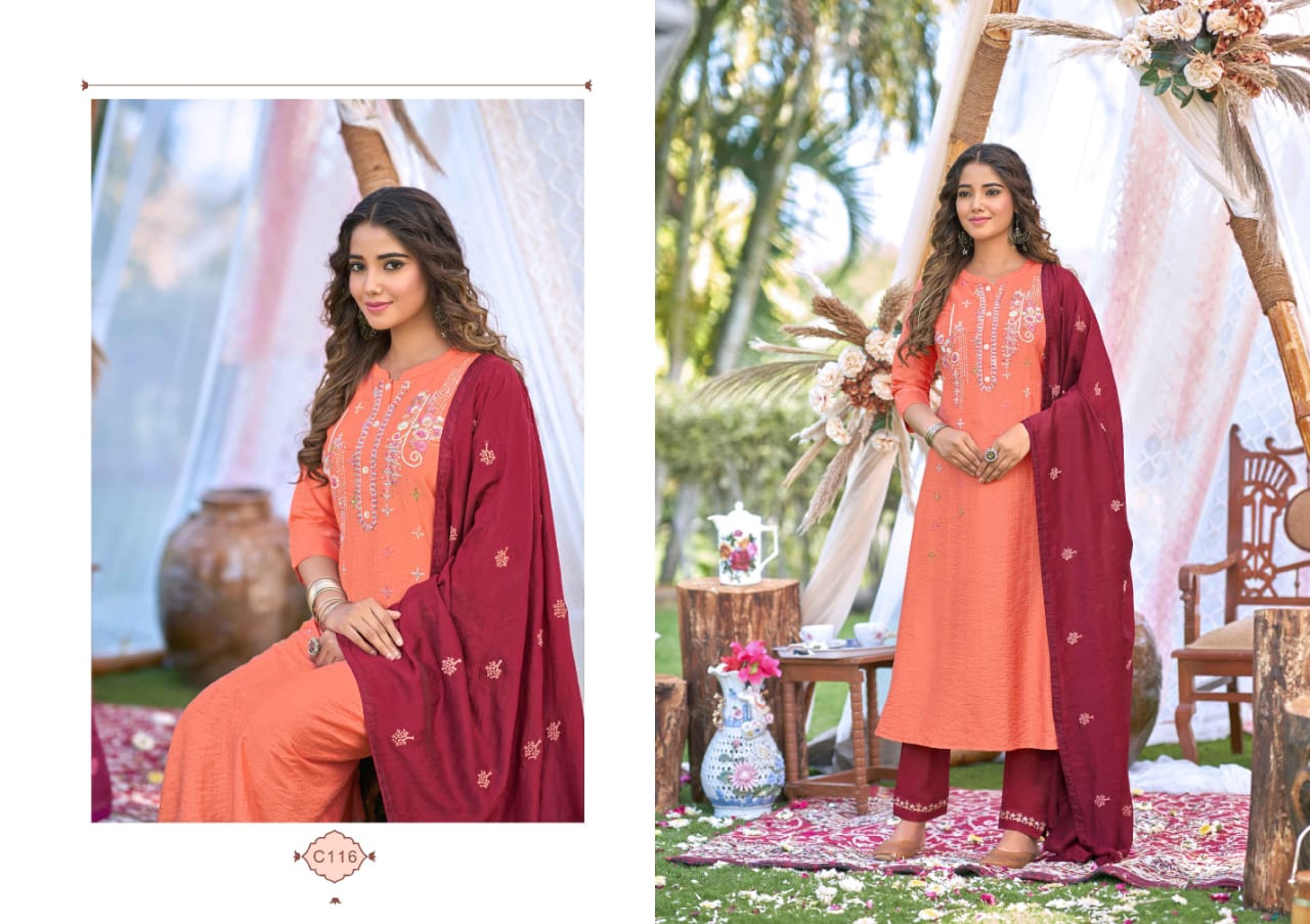 kalaroop by kajree rangat viscose innovative look kurti pant with dupatta catalog