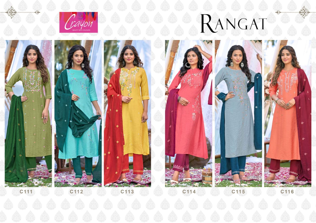 kalaroop by kajree rangat viscose innovative look kurti pant with dupatta catalog