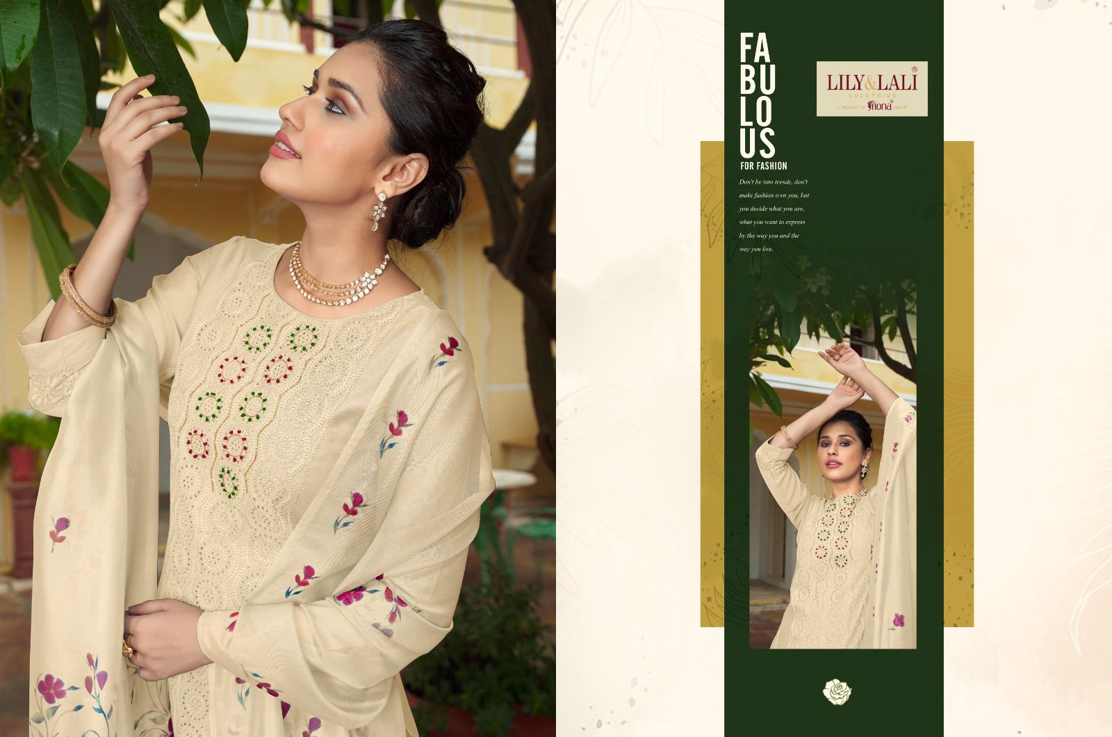 lily and lali chikankari chanderi silk festive look top bottom with dupatta catalog