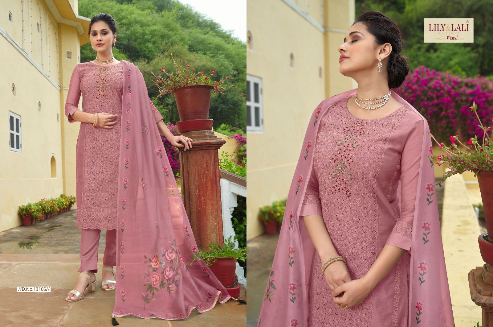 lily and lali chikankari chanderi silk festive look top bottom with dupatta catalog