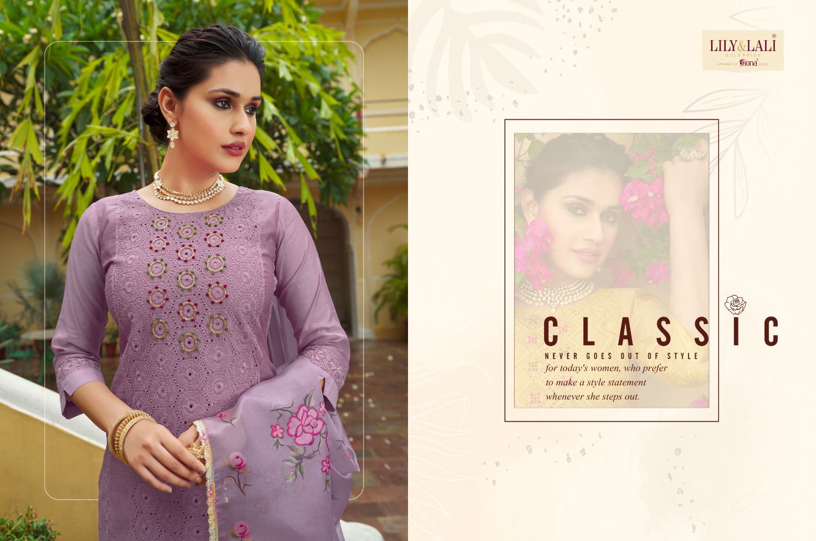 lily and lali chikankari chanderi silk festive look top bottom with dupatta catalog