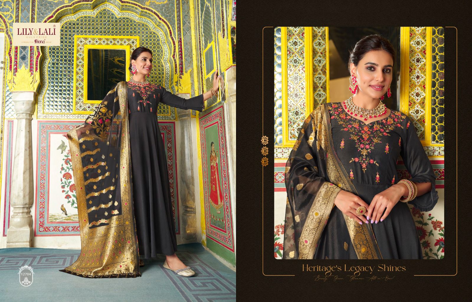 lily and lali mohini vogue bemberg silk festive look top with dupatta catalog