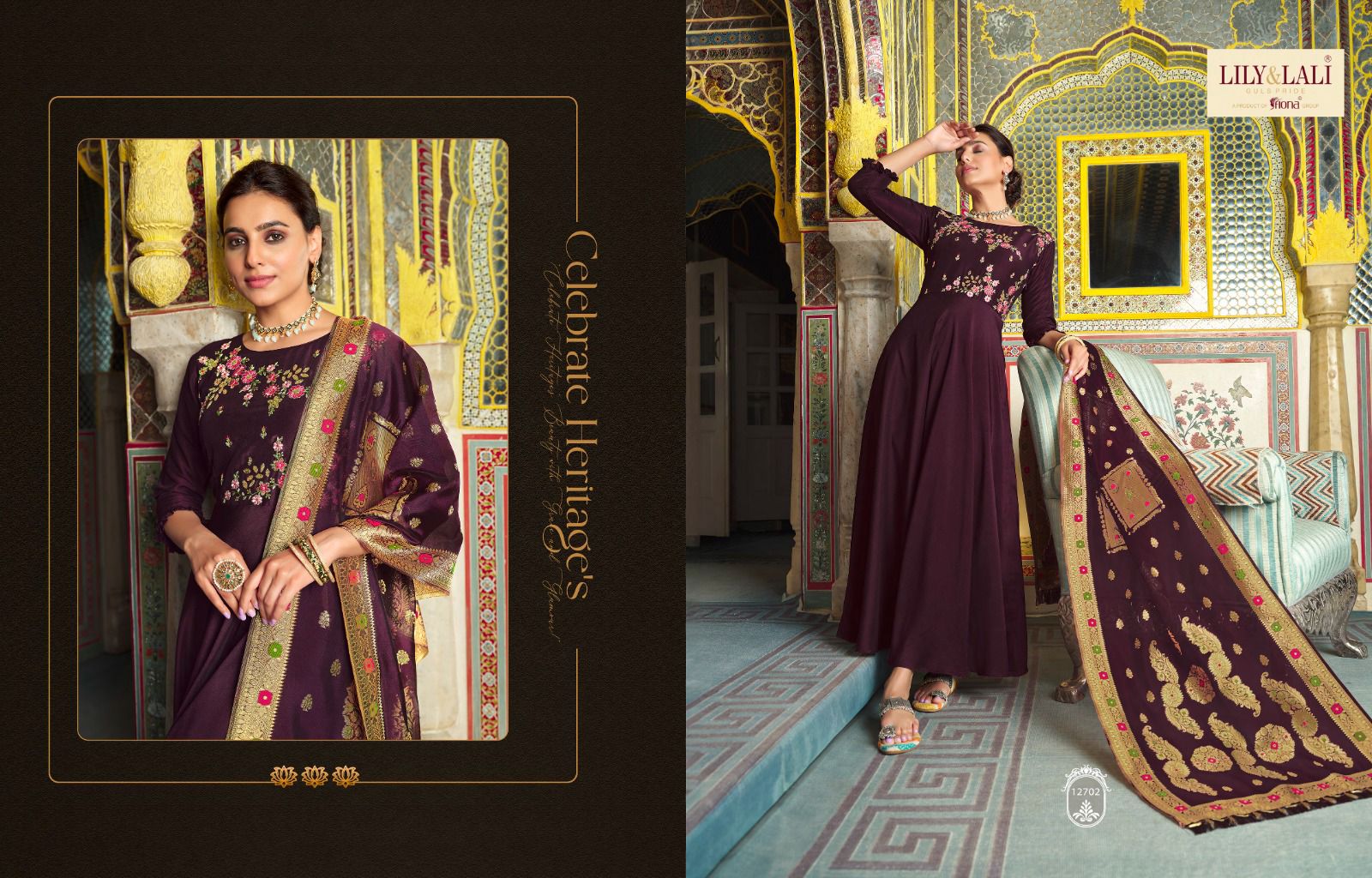 lily and lali mohini vogue bemberg silk festive look top with dupatta catalog