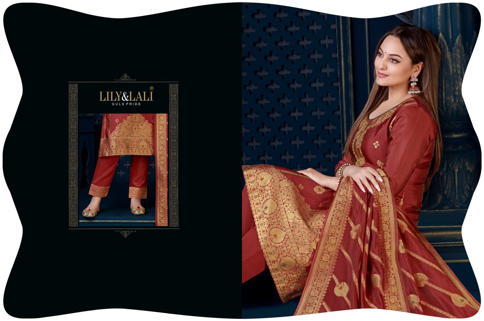 lily and lali silk kari 3 organza decent look top bottom with dupatta catalog