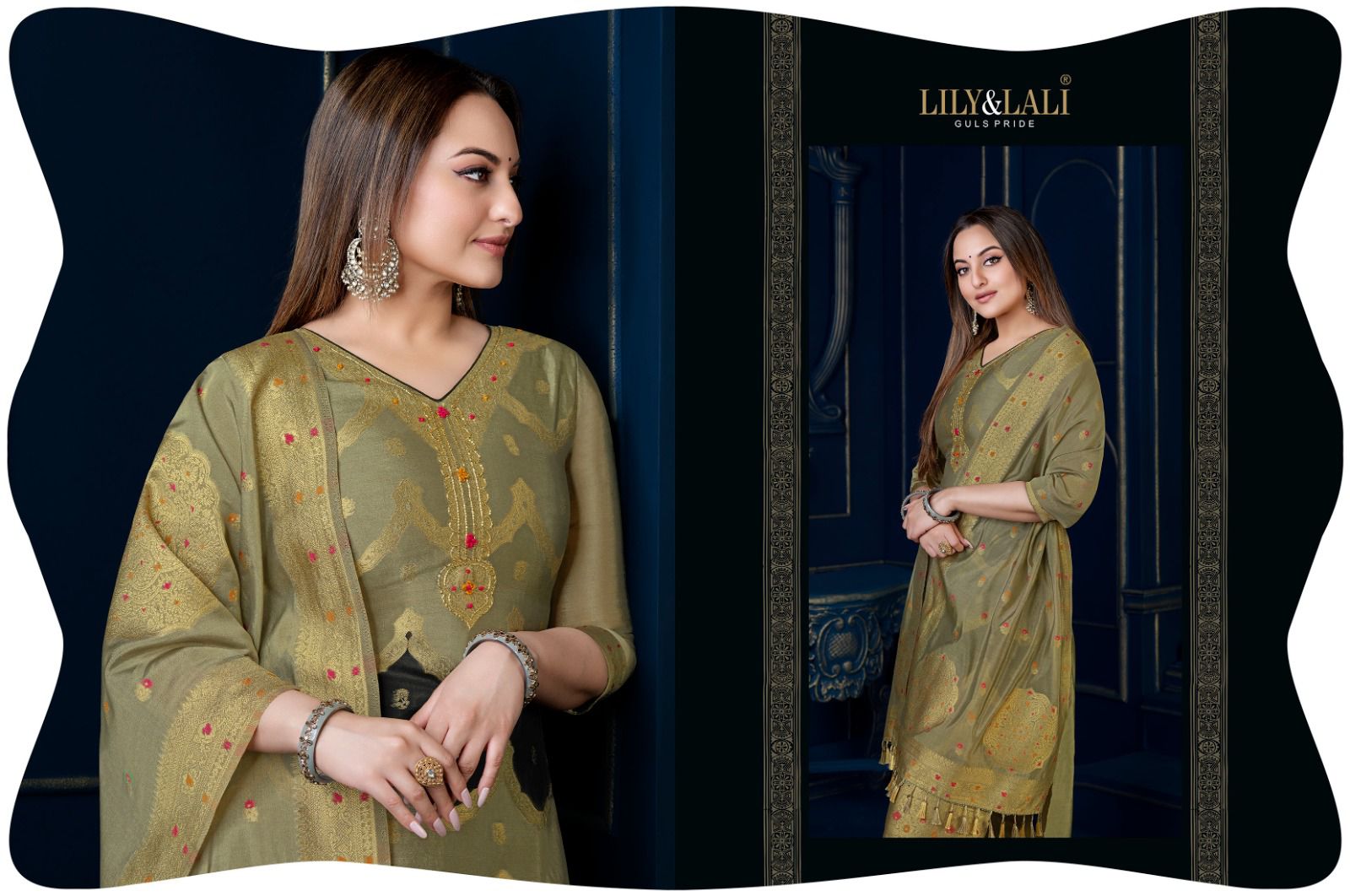 lily and lali silk kari 3 organza decent look top bottom with dupatta catalog