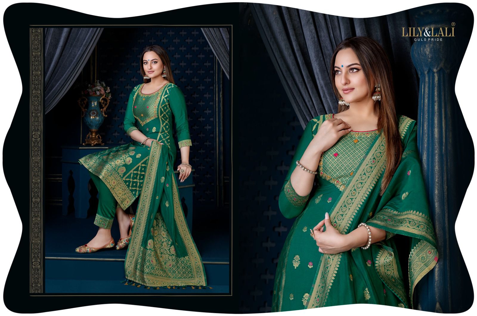 lily and lali silk kari 3 organza decent look top bottom with dupatta catalog