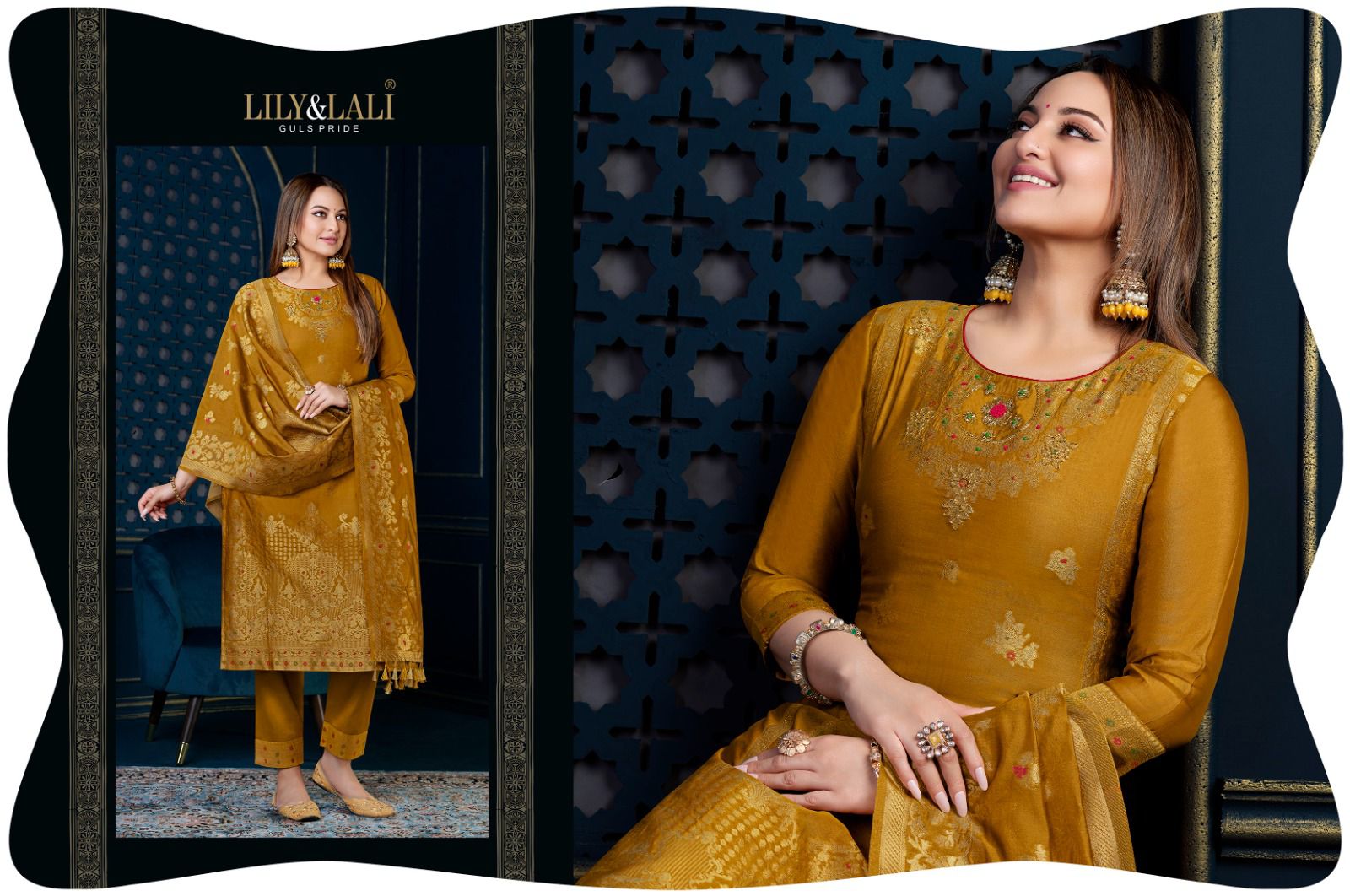 lily and lali silk kari 3 organza decent look top bottom with dupatta catalog