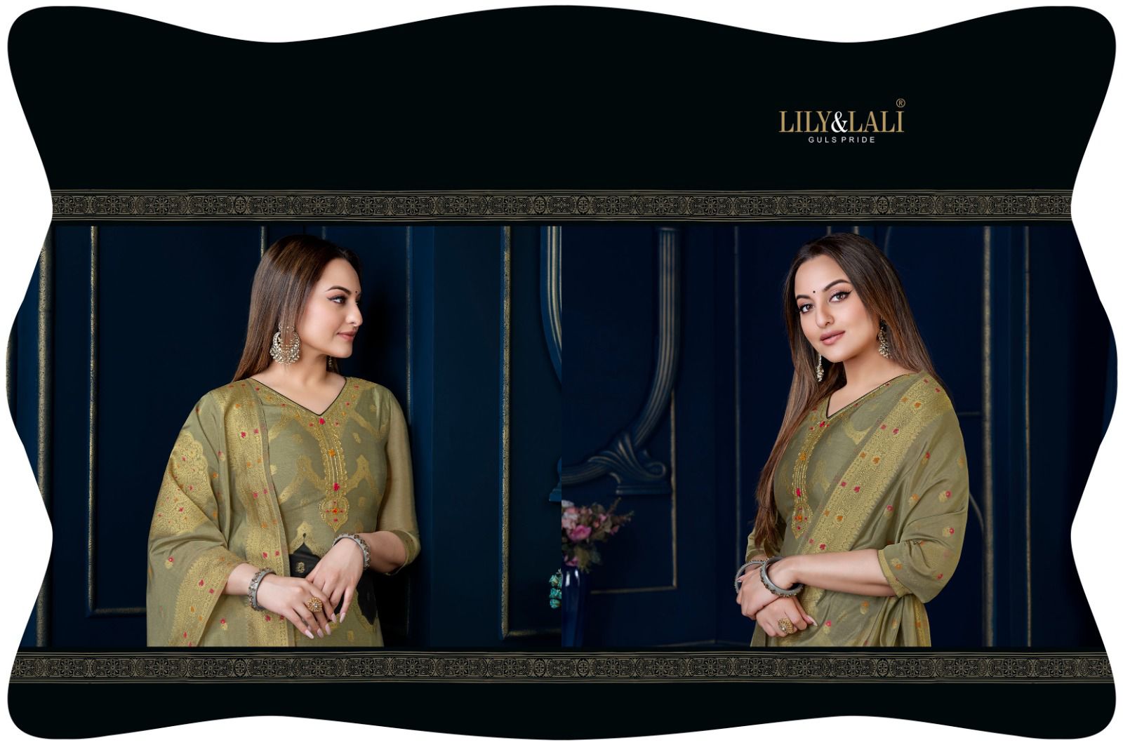 lily and lali silk kari 3 organza decent look top bottom with dupatta catalog