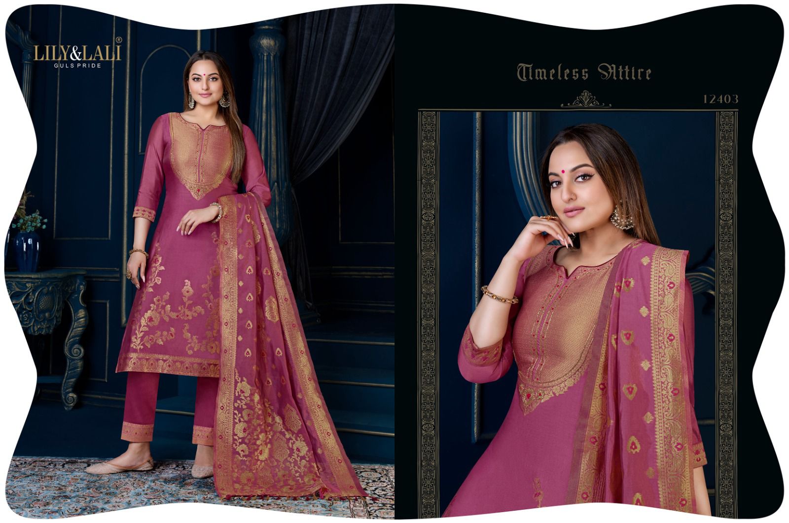 lily and lali silk kari 3 organza decent look top bottom with dupatta catalog