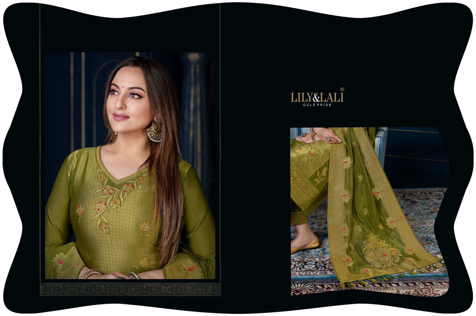 lily and lali silk kari 3 organza decent look top bottom with dupatta catalog