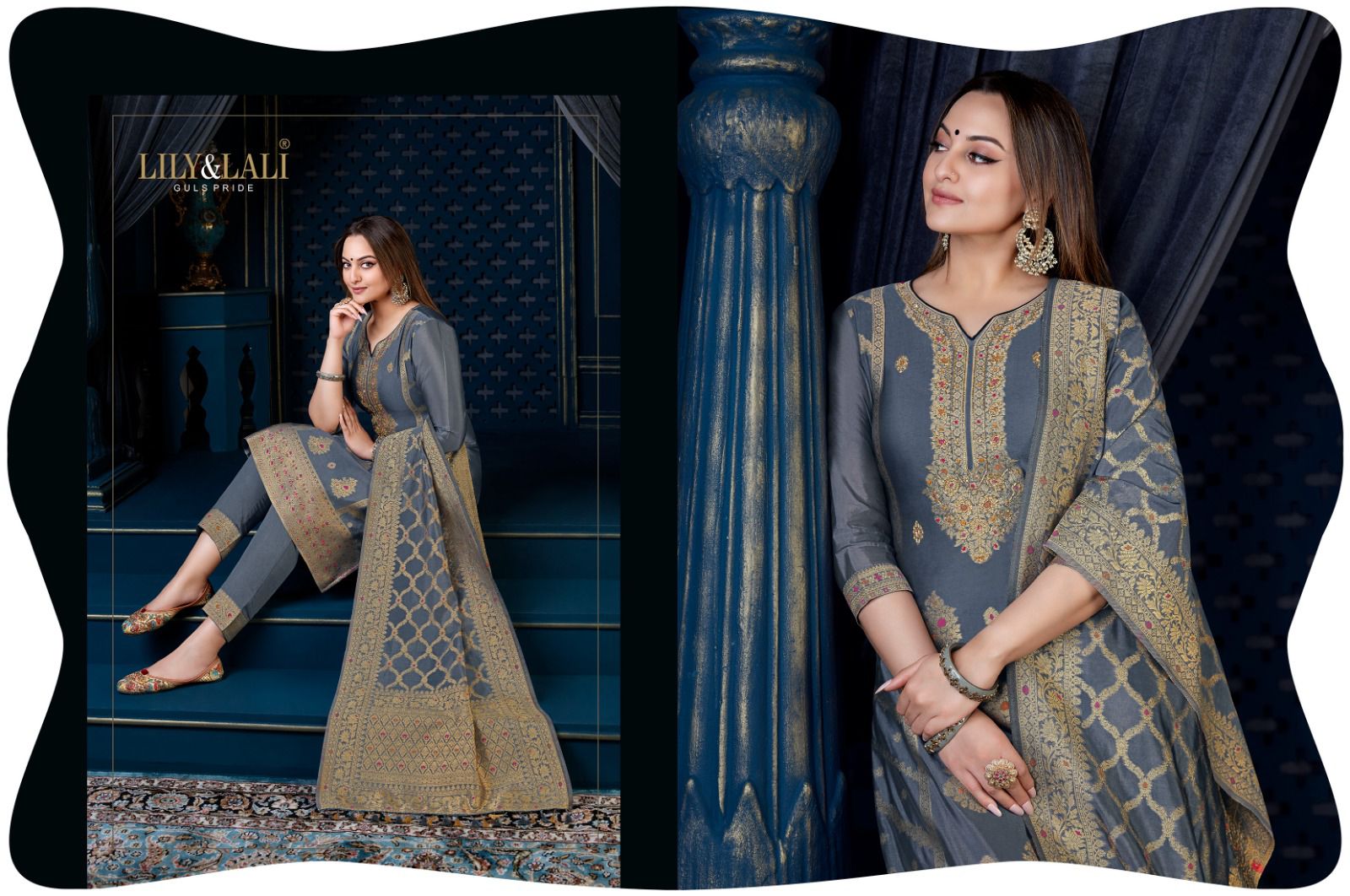 lily and lali silk kari 3 organza decent look top bottom with dupatta catalog