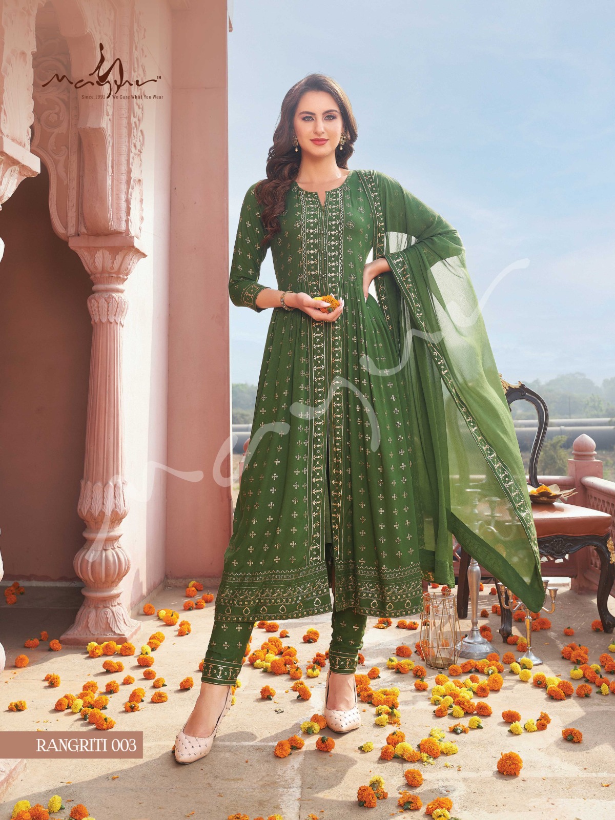 mayur rangriti rayon new and modern style top pant with dupatta catalog