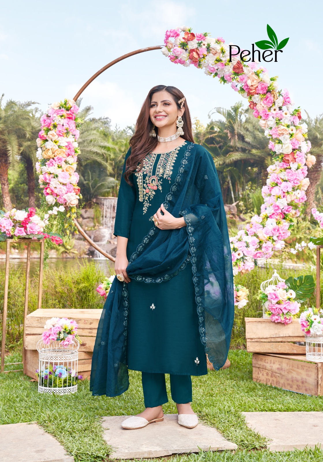 peher Blossom Vol 3 modal silk innovative look kurti pant with dupatta catalog