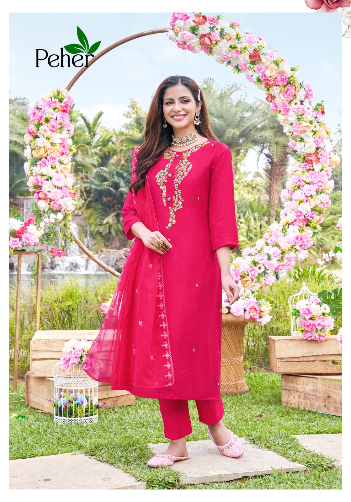 peher Blossom Vol 3 modal silk innovative look kurti pant with dupatta catalog