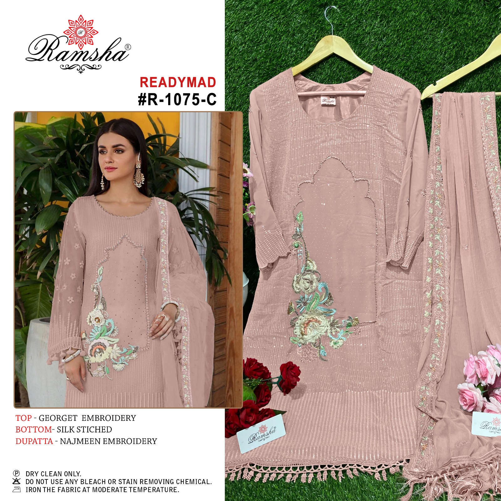 ramsha r 1075 georgette Elegant look kurti bottom with dupatta size set