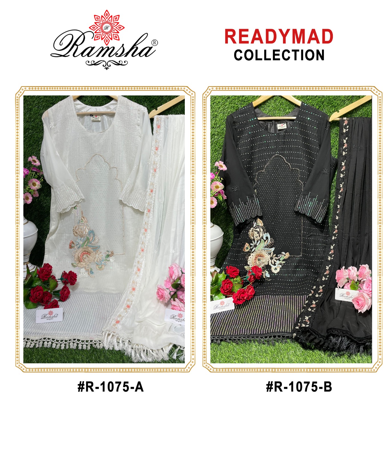 ramsha r 1075 georgette Elegant look kurti bottom with dupatta size set