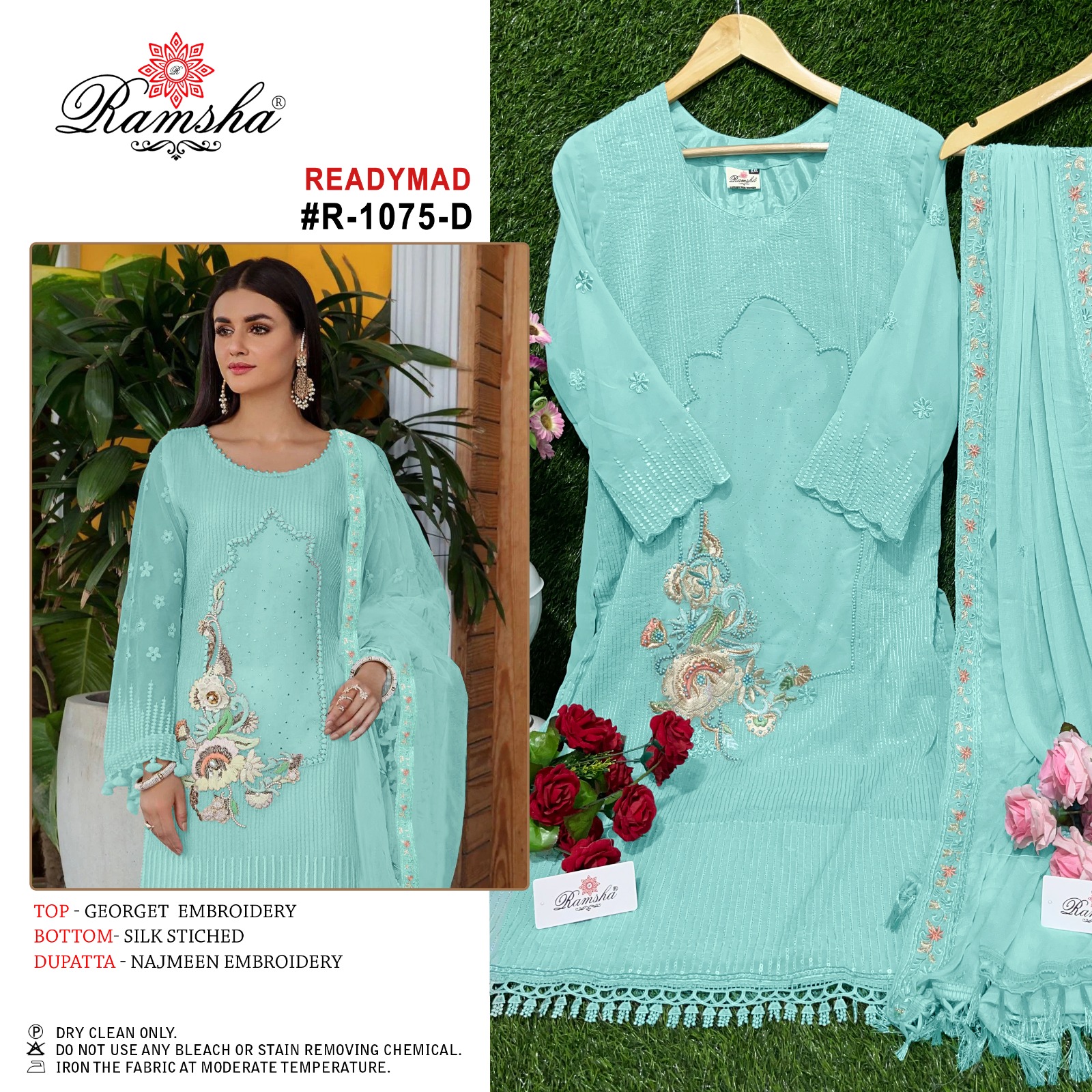 ramsha r 1075 georgette Elegant look kurti bottom with dupatta size set