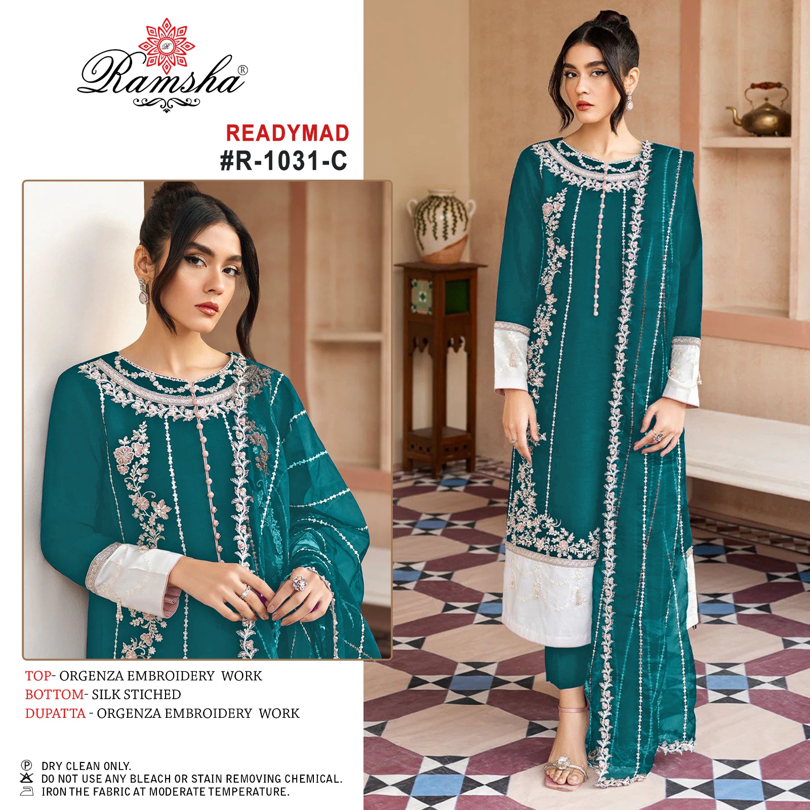 Ramsha ramsha r 1031 nx orgenza decent look top bottom dupatta catalog