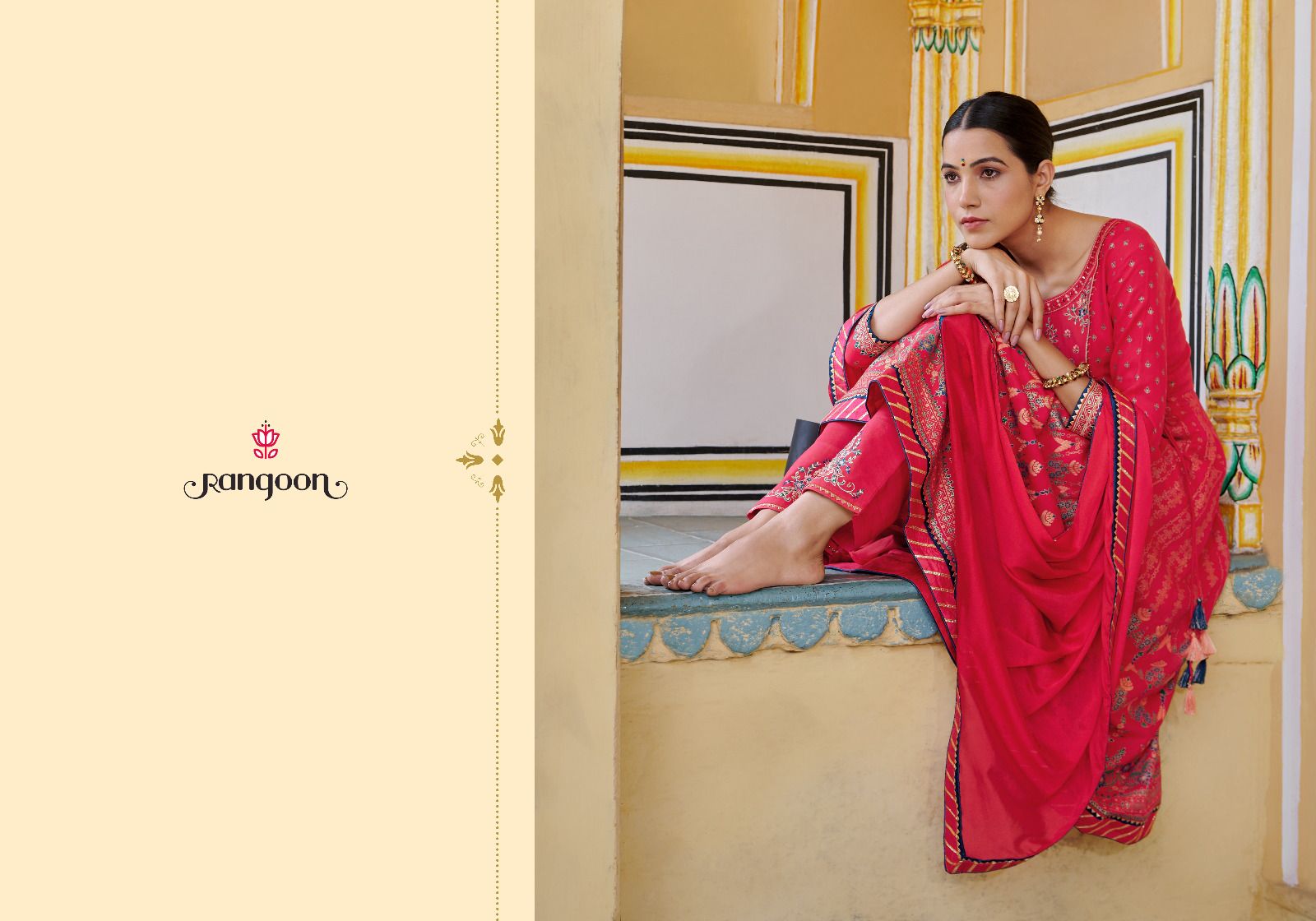 rangoon morpankh rayon exclusive print top bottom with dupatta catalog