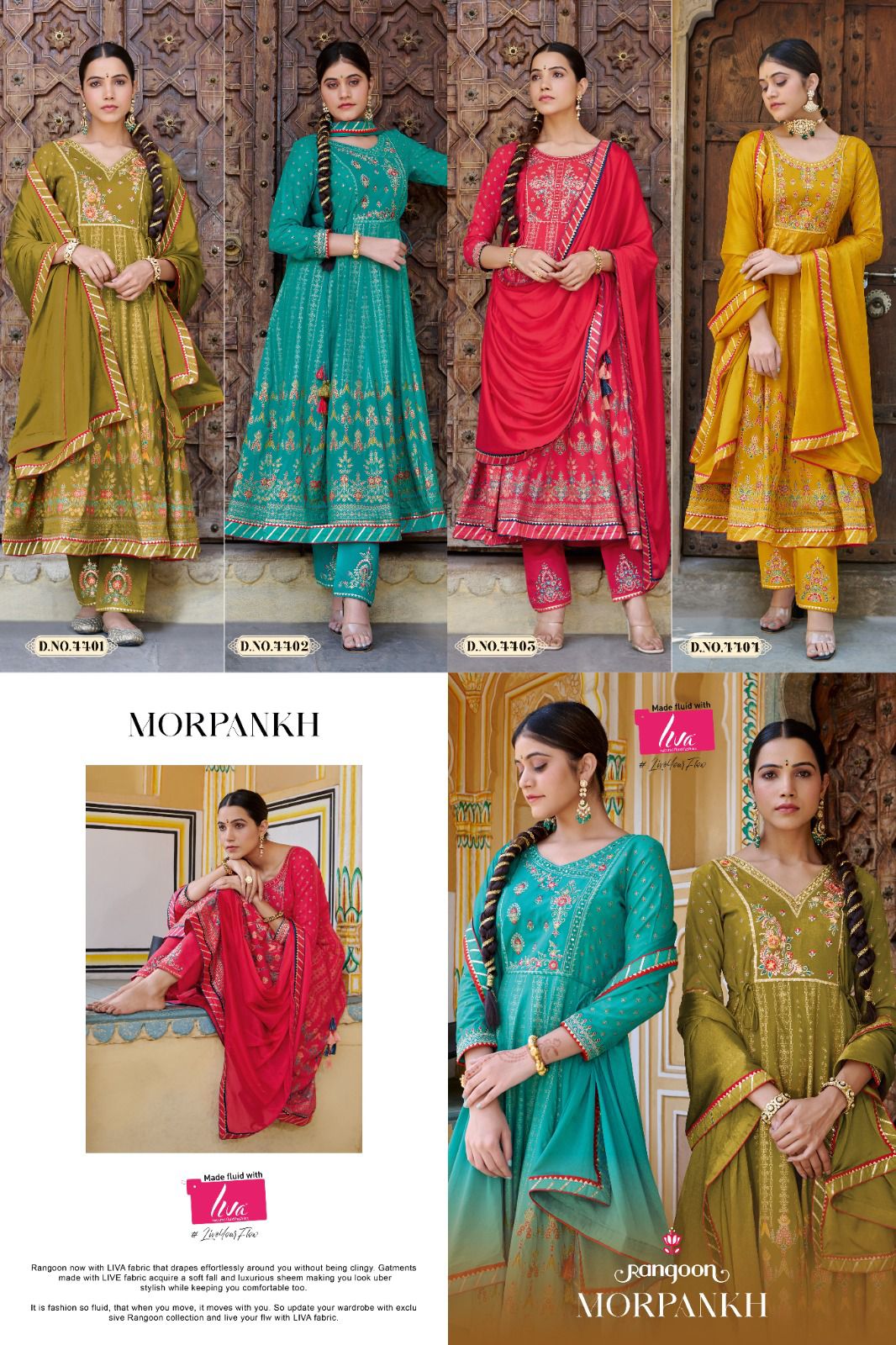 rangoon morpankh rayon exclusive print top bottom with dupatta catalog