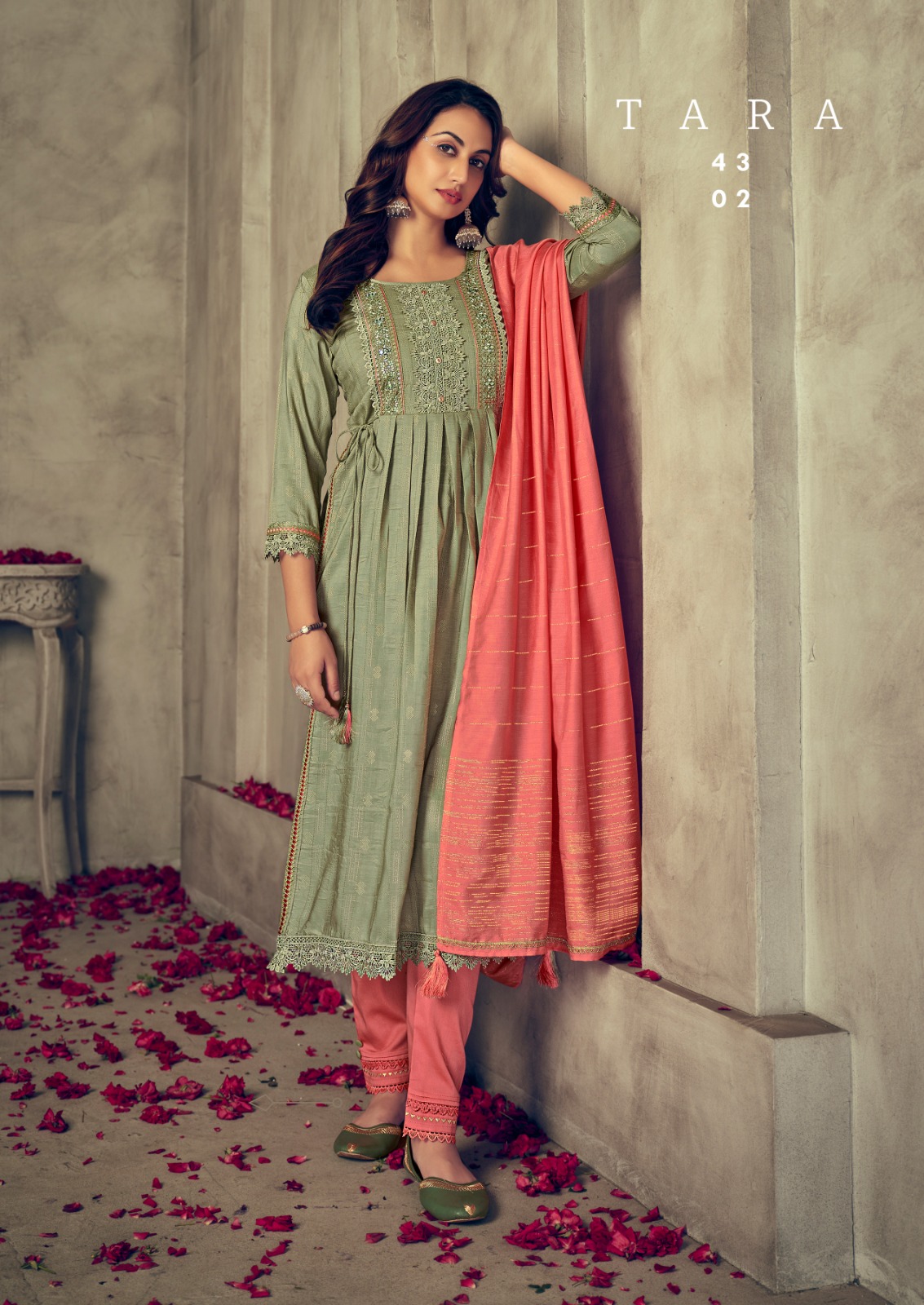 rangoon tara viscose attrective look kurti pant with dupatta catalog