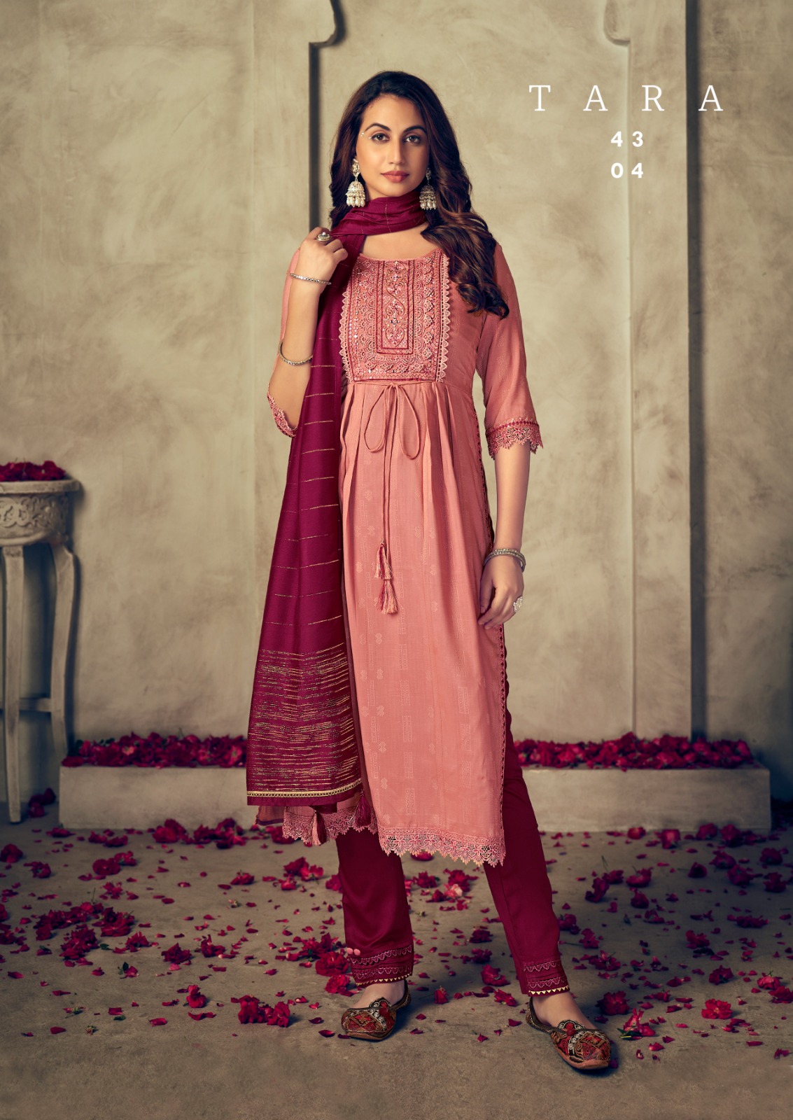 rangoon tara viscose attrective look kurti pant with dupatta catalog