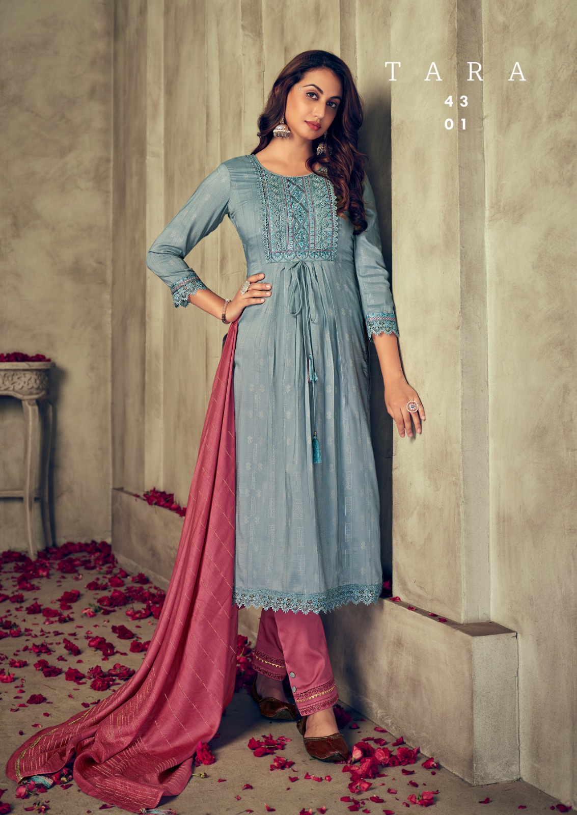 rangoon tara viscose attrective look kurti pant with dupatta catalog