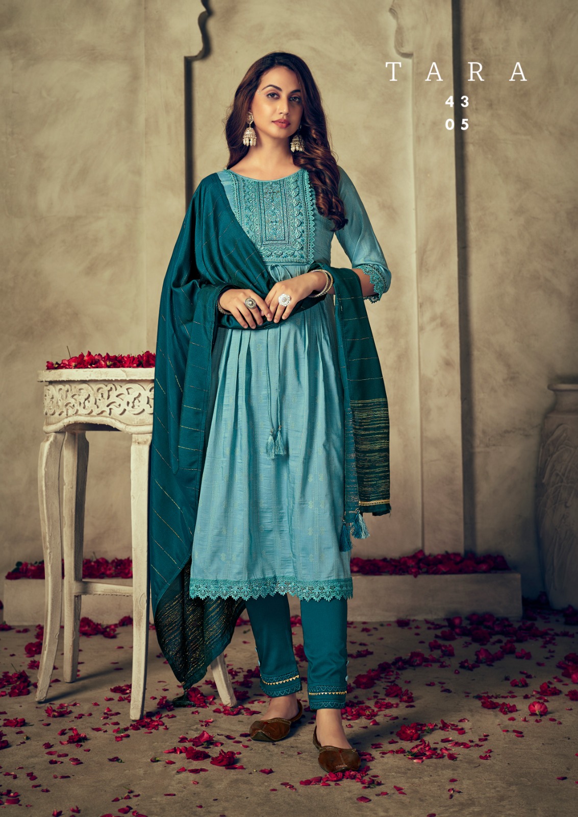 rangoon tara viscose attrective look kurti pant with dupatta catalog