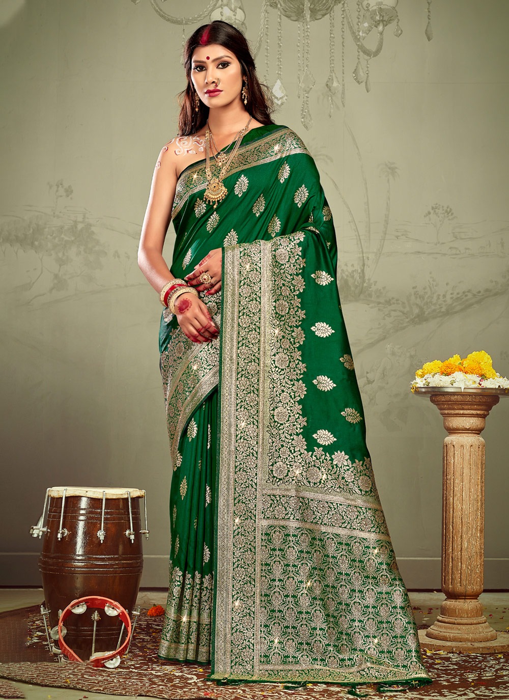 sangam prints rohini silk banarasi silk festive look saree catalog