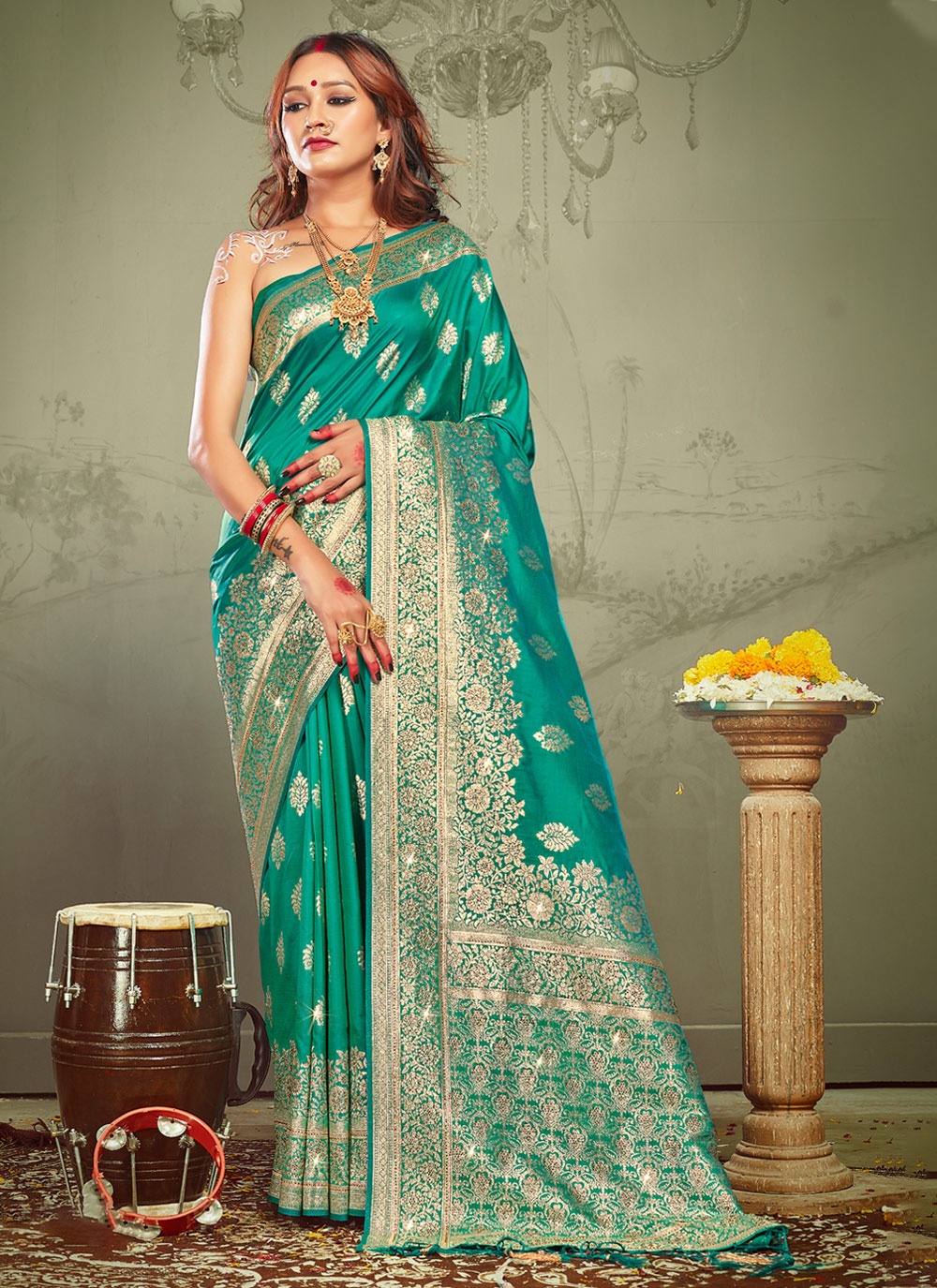 sangam prints rohini silk banarasi silk festive look saree catalog