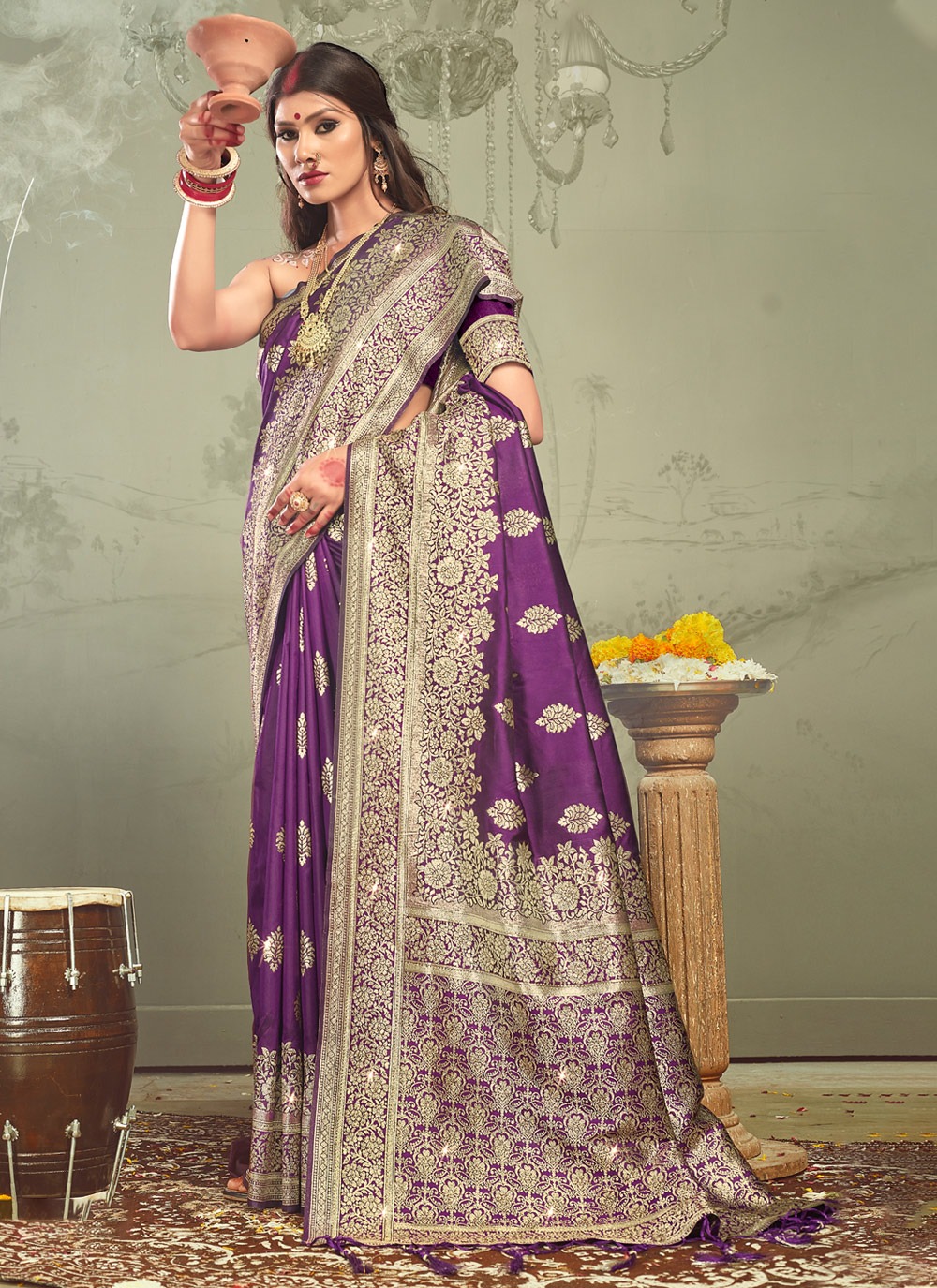 sangam prints rohini silk banarasi silk festive look saree catalog