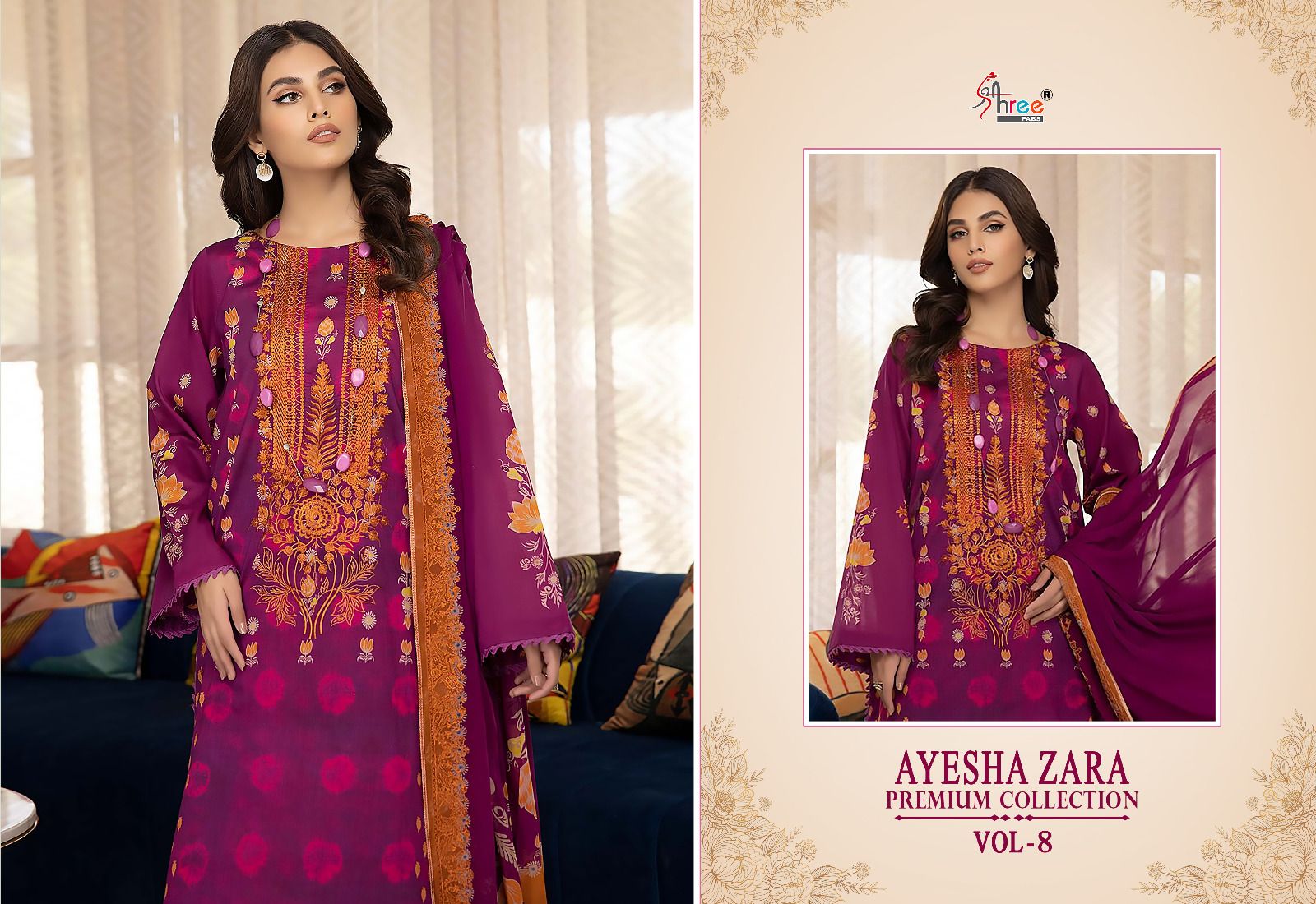 shree fabs ayesha zara premium collection vol 8 cotton catchy look salwar suit with siffon dupatta catalog