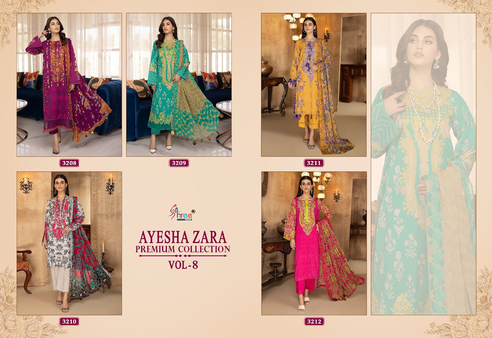 shree fabs ayesha zara premium collection vol 8 cotton catchy look salwar suit with siffon dupatta catalog