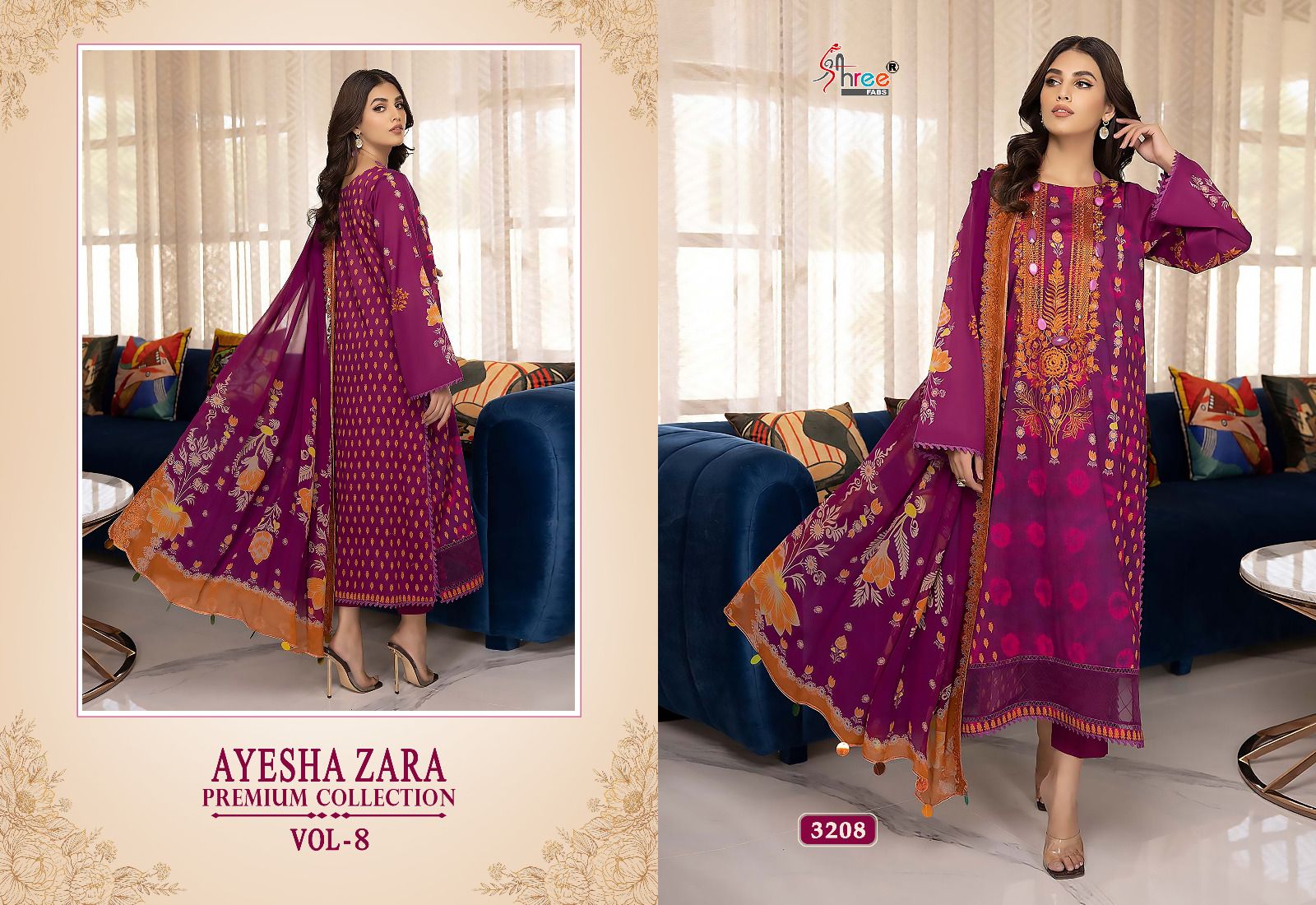 shree fabs ayesha zara premium collection vol 8 cotton catchy look salwar suit with siffon dupatta catalog