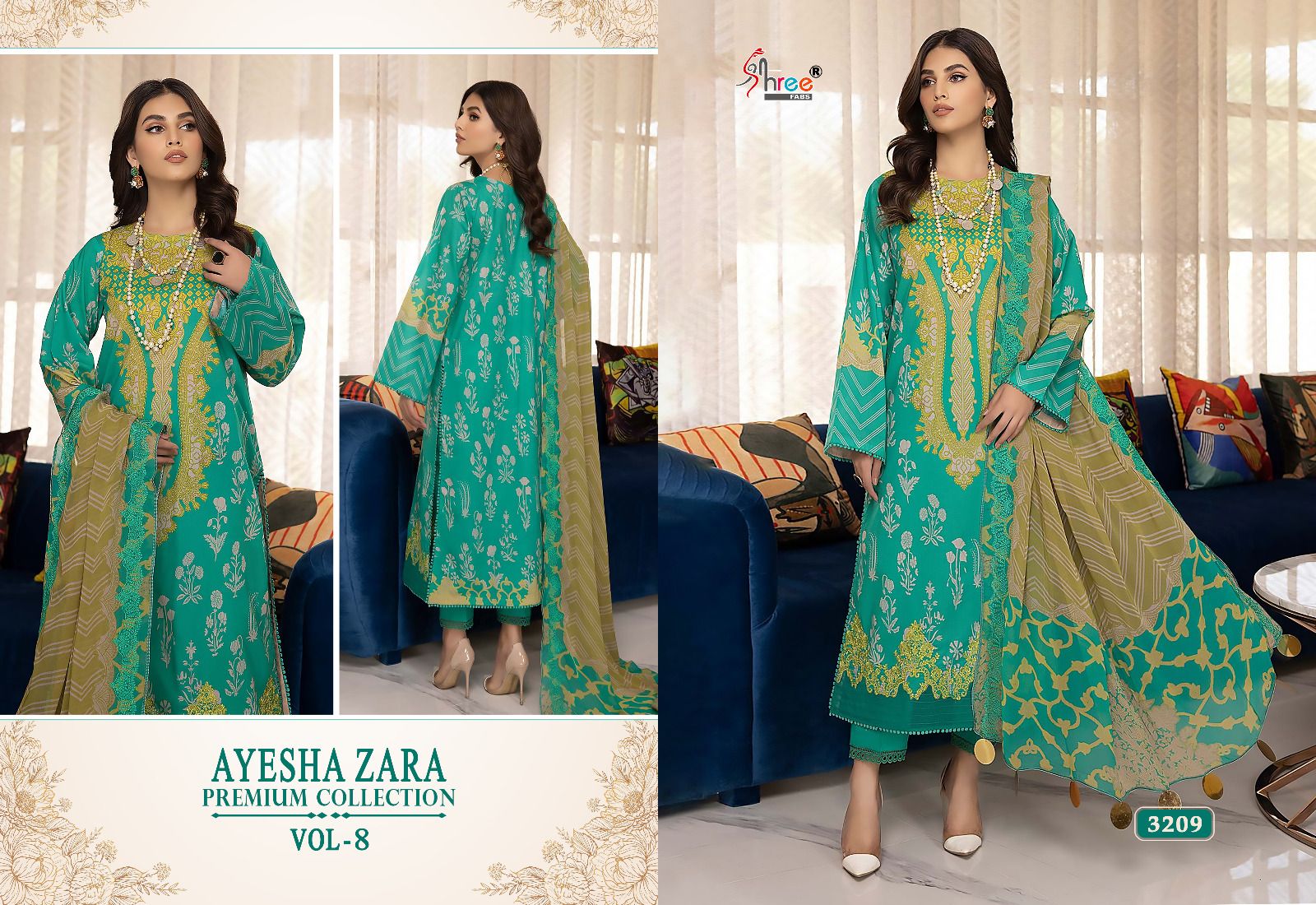 shree fabs ayesha zara premium collection vol 8 cotton catchy look salwar suit with siffon dupatta catalog