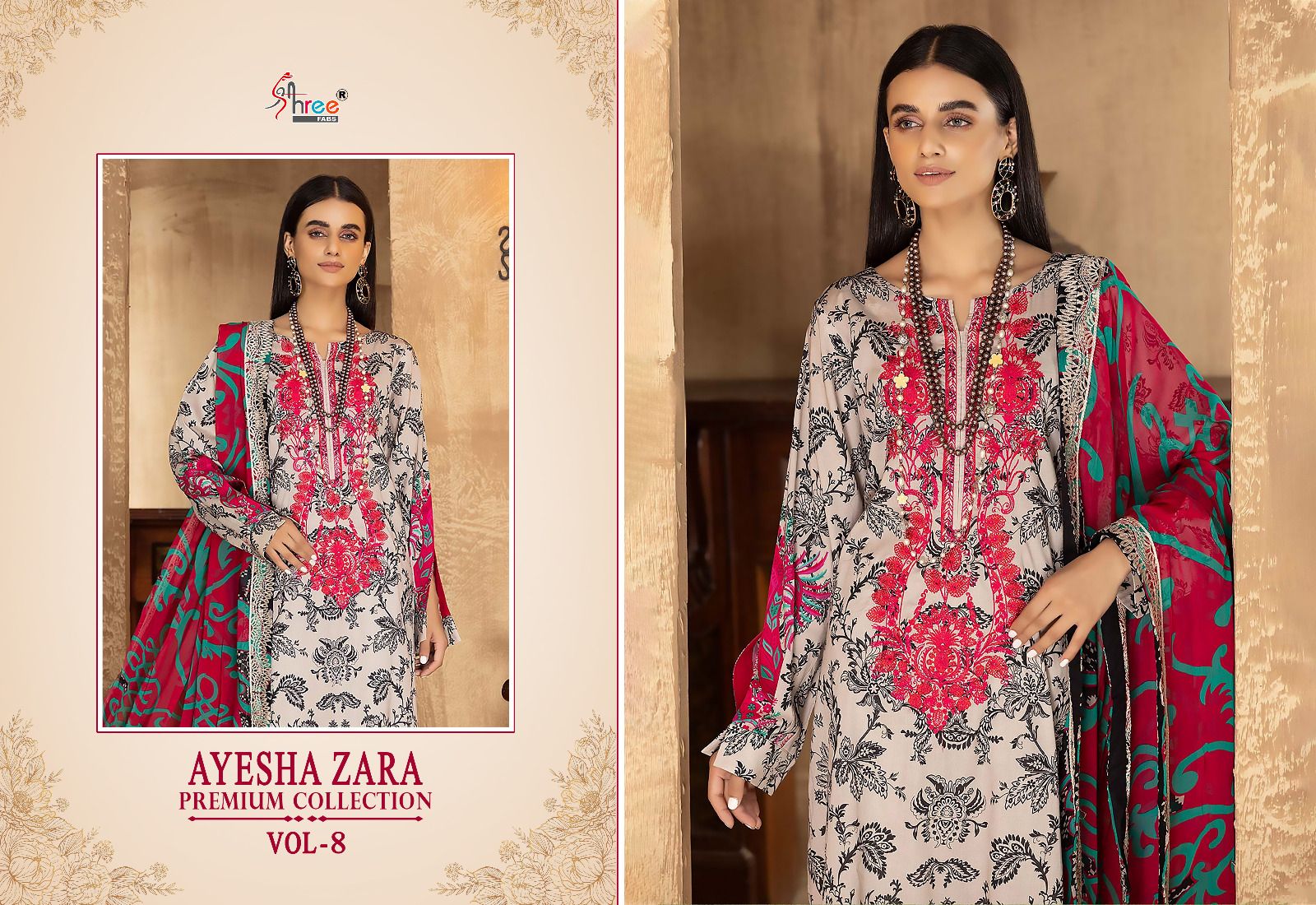 shree fabs ayesha zara premium collection vol 8 cotton catchy look salwar suit with siffon dupatta catalog