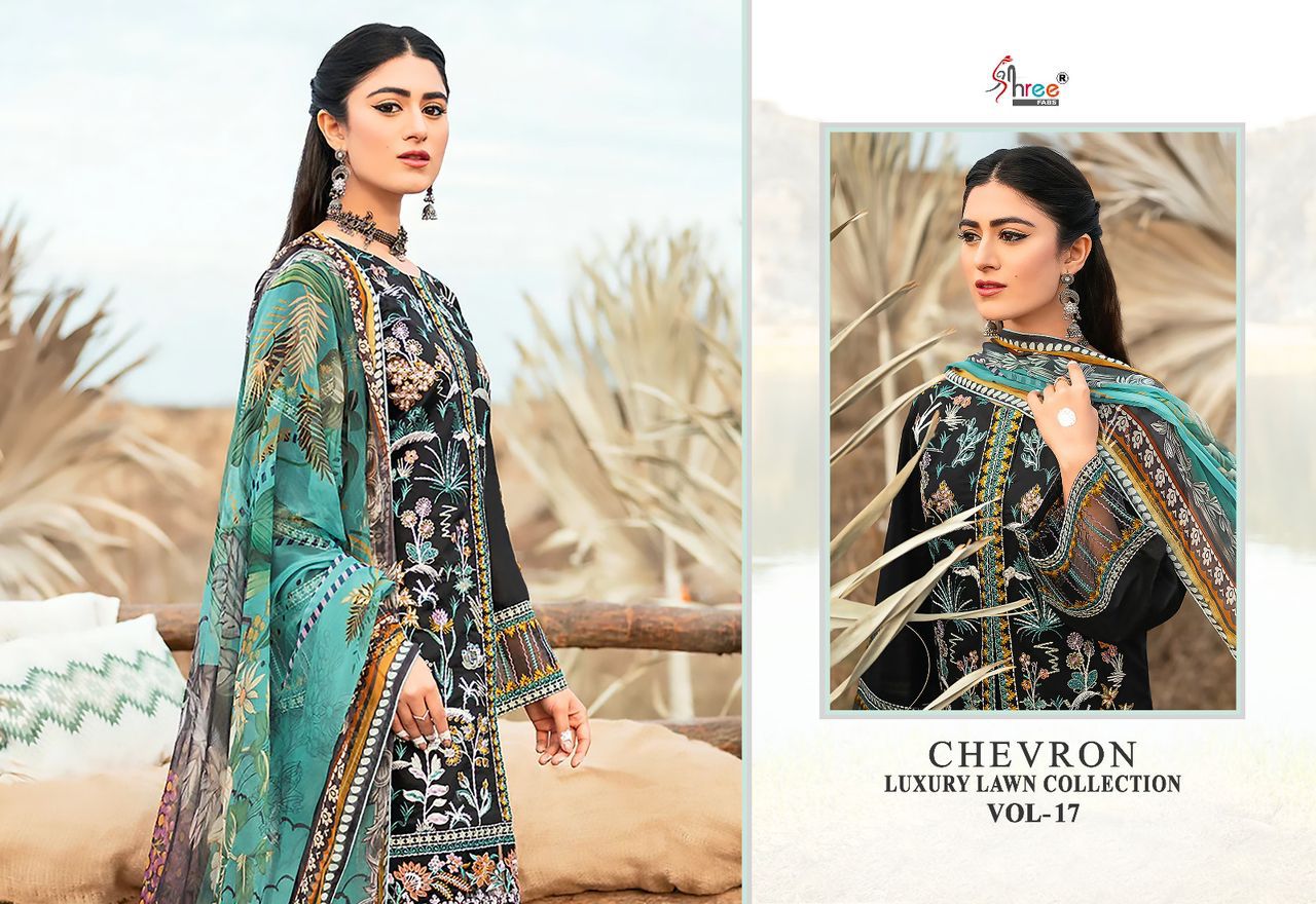 shree fabs Chevron Luxury Lawn Collection Vol 17 lawn cotton exclusive print salwar suit with chiffon dupatta catalog